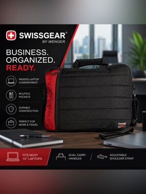 SwissGear by Wenger Black & Red Laptop Messenger Bag with adjustable strap